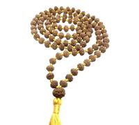 INFINITY GEMS Natural AAA 7 Mukhi Rudraksha Mala, 108+1 perlas reales de siete facetas Rudraksha, borla larga mala, hermosas perlas naturales japa mala yoga cuentas