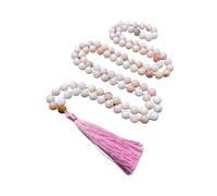 INFINITY GEMS Natural AAA Rosa ópalo 108 perlas Mala collar 8mm puesta a tierra borla curativa protección espiritual meditación equilibrio salud mental japa mala