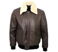 Infinity Hombres A2 Marrón Nappa Chaqueta de Cuero Bombardero con Desmontable Cuello de Oveja XL