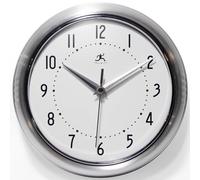 Infinity Instruments LTD. Retro 9 Inch Silent Sweep Non-Ticking Mid Century Modern Kitchen Diner Wall Clock Quartz Movement Retro Wall Clock Decorative (Silver)…