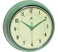 Infinity Instruments LTD. Retro 9 Inch Silent Sweep Non-Ticking Mid Century Modern Kitchen Diner Wall Clock Quartz Movement Retro Wall Clock Decorative (Green)…