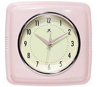 Infinity Instruments Reloj de Pared Cuadrado silencioso Retro de 22,86 cm, Moderno de Mediados de Siglo, para Cocina, Comedor, Retro, Movimiento de Cuarzo (Rosa)