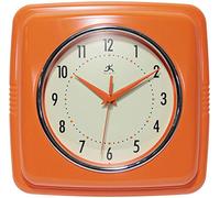 Infinity Instruments Reloj de Pared Cuadrado silencioso Retro de 9 Pulgadas de Mediados de Siglo Moderno Cocina Comedor Retro Movimiento de Barrido de Cuarzo (Naranja)