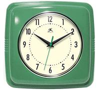 Infinity Instruments Reloj de Pared Cuadrado silencioso Retro de 9 Pulgadas de Mediados de Siglo Moderno Cocina Comedor Retro Movimiento de Barrido de Cuarzo (Verde)