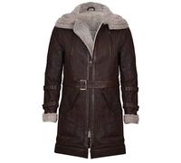 Infinity Leather Abrigo de Cuello Largo de Piel de Oveja Marrón Para Hombres 4XL