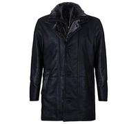 Infinity Leather Abrigo de Piel de Oveja Shearling de Cuero Negro Cálido de los Hombres L