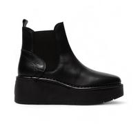 Infinity Leather Botas Chelsea de Piel con Plataforma y Cordones, Cómodas, Negras, Fly HELY268 Para Mujer