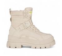 Infinity Leather Botas de combate de tobillo alto con plataforma gruesa y cordones para mujer Buffalo Aspha Com1, color beige.