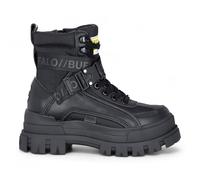 Infinity Leather Botas de combate negras de caña alta con plataforma y cordones para mujer Buffalo Aspha Com1