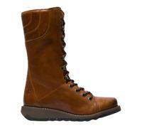 Infinity Leather Botines Casuales de Combate Fly STER para Mujer, de Piel marrón con Cordones y Cremallera.