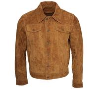 Infinity Leather Camionero de Hombres Caqui Casuales Jeans Camisa de Cuero Gamuza de Cabra Jacke