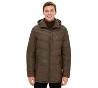 Infinity Leather Chaqueta acolchada de piel de cordero marrón para hombre, con capucha desmontable, estilo plumífero, cálida para el invierno.