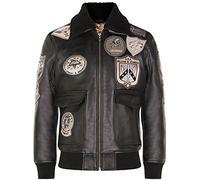 Infinity Leather Chaqueta Bomber para Hombre de Cuero Negro con Cuello de Piel de Oveja Estilo TOPGUN Flying A2 Tom Cruise L