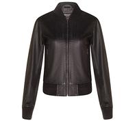 Infinity Leather Chaqueta Bomber Varsity Negro MA-1 de Cuero Genuino Para Mujer