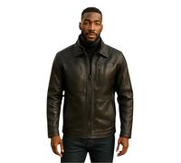 Infinity Leather Chaqueta clásica de cuero negro para hombre, estilo safari, informal, cálida, de longitud media