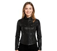 Infinity Leather Chaqueta Clásica de Motociclista De Cuero Auténtico Negro de Corte Entallado Para Mujer