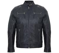 Infinity Leather Chaqueta Color Azul Marino para Hombre 100% Cuero Genuino con Cremallera Estilo Motociclista 4XL