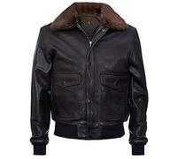 Infinity Leather Chaqueta de Bombardero de Piel de Oveja Marrón A2 de Los Hombres con Cuello de Oveja Desmontable