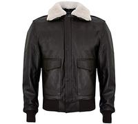 Infinity Leather Chaqueta de Bombardero de Piel de Oveja Marrón A2 de Los Hombres con Cuello de Oveja Desmontable 5XL