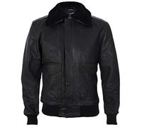 Infinity Leather Chaqueta de Bombardero de Piel de Oveja Negra A2 de Los Hombres con Cuello de Oveja Desmontable L