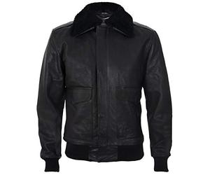 Infinity Leather Chaqueta de Bombardero de Piel de Oveja Negra A2 de Los Hombres con Cuello de Oveja Desmontable 5XL