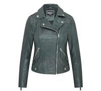 Infinity Leather Chaqueta de Cuero Estilo Motero Brando Verde con Cremallera Clásica Para Mujer