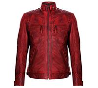 Infinity Leather Chaqueta de Cuero Roja Napa Acolchada Retro Para Hombre S