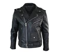 Infinity Leather Chaqueta de piel negra para hombre de cuero de vacuno original con cremallera transversal chaqueta de motociclista Brando Biker de cuero auténtico, Negro , XL