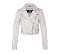 Infinity Leather Chaqueta gótica corta para mujer, color blanco, estilo motero, confeccionada en piel auténtica.