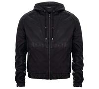 Infinity Leather Chaqueta Motera de Cuero con Capucha de Negro Oscuro y Capucha de los Hombres.