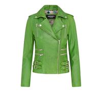 Infinity Leather Chaqueta Motociclista Retro Verde Manzana Para Mujer, 100% Piel Napa