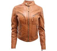 Infinity Leather Chaqueta para Damas Clásica Marrón Clara de Cuero Auténtico Slim Fit Estilo Motociclista 4XL