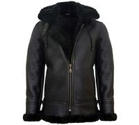 Infinity Leather Chaqueta para Hombre con Capucha Marrón y Negro y Piel de Oveja de Cuero Genuino Estilo Aviador B3 M