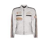 Infinity Leather Chaqueta para hombre de cuero blanco Biker Insignias Racing Moto S