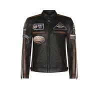 Infinity Leather Chaqueta para hombre de cuero negro con insignias Racing Moto L