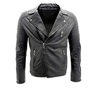 Infinity Leather Chaqueta para Hombre en 100% Cuero Negro con Doble Cremallera Cruzada Estilo Motociclista Brando Slim Fit L