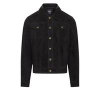 Infinity Leather Chaqueta vaquera de cuero occidental de ante de cabra negra Trucker para hombre