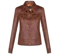 Infinity Leather Chaqueta Vaquera Informal Occidental Clásica de Camionero de Cuero Para Mujer