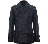 Infinity Leather Hombres Alemán Negro Naval Dr Who Piel de Vaca Ocultar Abrigo de Cuero L