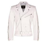 Infinity Leather Hombres Blanco FRINGE Cuero Biker Chaqueta Brando TASSELED Motocicleta piel de vaca