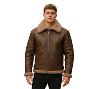 Infinity Leather Hombres Marrón Crema B3 WW2 Piel de oveja Cuero Volando Aviador Bomber Chaqueta