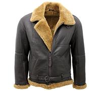 Infinity Leather Hombres Marrón RAF Real Shearling Piel de Oveja Flying Chaqueta de Cuero con Piel de Jengibre L