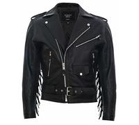 Infinity Leather Hombres Negro FRINGE Cuero Biker Chaqueta Brando TASSELED Motocicleta piel de vaca