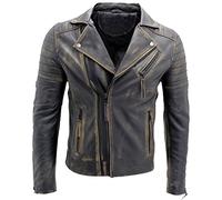 Infinity Leather Los hombres negros delgada cruz de la vendimia zip chaqueta de motociclista de cuero Brando