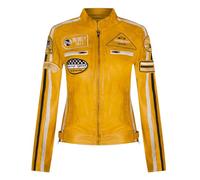 Infinity Leather Mujer Amarilla Cuero motorista Casual Racing Moto Insignias Chaqueta