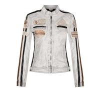 Infinity Leather Mujer Blanco Cuero motorista Casual Racing Moto Insignias Chaqueta