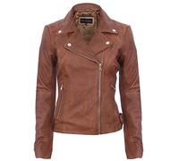 Infinity Leather Mujer Coniac Broncearse Vendimia Brando 100% Chaqueta de Cuero de Motorista S