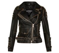Infinity Leather Mujer negro Cuero Motero Brando Chaqueta de moto
