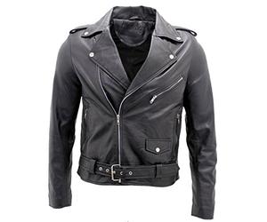 Infinity Leather Negro hombres chaqueta de cuero del motorista Brando