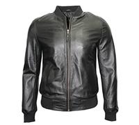 Infinity Leather Negro retro de los hombres de cuero Nappa Bombardero chaqueta delgada del ajuste del equipo universitario ocasional